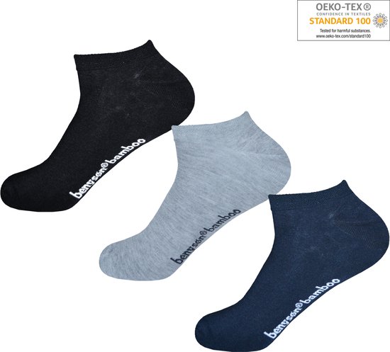 Chaussettes basses Bamboe Sneakers Chaussettes Sans Couture | Bleu, gris, noir | Taille 41-46 | Orteils Sans Couture | OEKO-TEX Standard 100