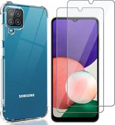 Samsung A22 Hoesje - Samsung Galaxy A22 4G Back Cover Anti Shock Siliconen Case Transparant Hoes - 2x Screenprotector Gehard Glas Beschermglas Tempered Glass Screen Protector