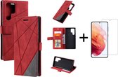 Book Case Samsung Galaxy S22 Ultra | Hoogwaardig PU Leren Hoesje | Lederen Wallet Case | Luxe Uitstraling | Telefoonhoesje | Pasjeshouder | Portemonnee | Rood + 1x Screenprotector