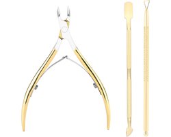 Nagelriem Verzorgingsset - Nagelriem Knipper - Driedelige Set - Knipper Schaar - Cuticle Pusher - Bokkenpoot - RVS - Goud