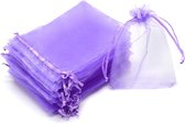 Fako Bijoux® - Organza Zakjes - 10x15cm - Feestzakjes - Snoepzakjes - Cadeauzakjes - Sieradenzakjes - Paars - 50 Stuks