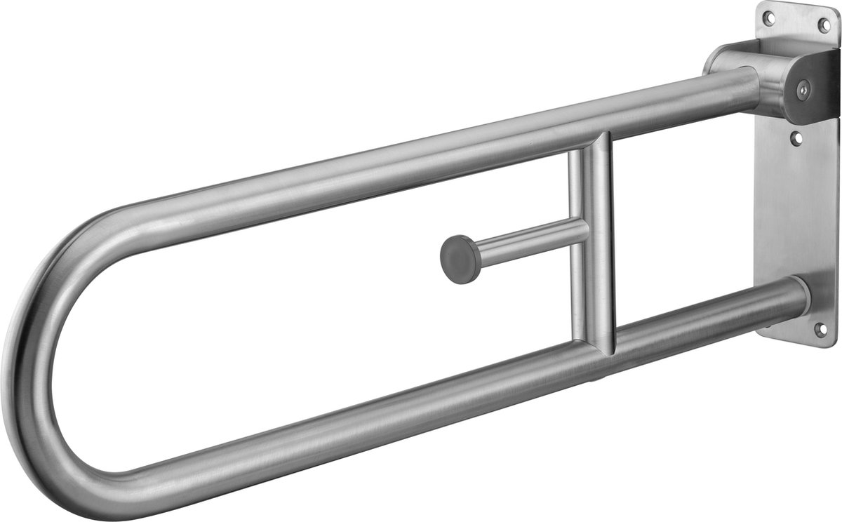 Toiletbeugel RVS opklapbaar 76 cm met toiletrolhouder, wandbeugel, toiletsteun - Luxe geborstelde afwerking