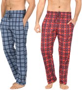 Pierre Calvini - Pyjama Heren Volwassenen - Broek - 2 Pack - Navy / Rood Geruit - XL - Pyama Heren Volwassenen - Pyjamabroek Heren - Pyamabroek Heren