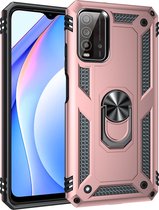 Mobigear Armor Ring Backcover Hoesje - Geschikt voor Xiaomi Redmi 9T - Gsm case - Roségoud