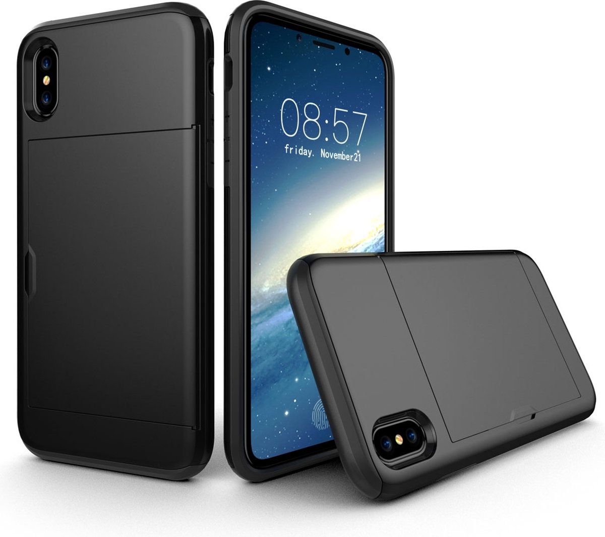 Mobigear Hoesje geschikt voor Apple iPhone XS Telefoonhoesje met Kaarthouder Hardcase | Mobigear Card Backcover Shockproof met Pasjeshouder | Kaarthouder voor 2 Pasjes | Hoesje voor Pinpas / OV Kaart / Rijbewijs | Schokbestendig iPhone XS