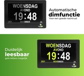 Buggo dementieklok met analoge en digitale wekker – Kalenderklok met dag datum en tijd – Gesproken/sprekende reminders – Medicijnherinnering - Zwart - 7 inch display (12 - 18 cm)