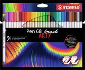 STABILO Pen 68 Brush - Premium Brush Viltstift - Met Flexibele Penseelpunt - ARTY Etui Met 30 Verschillende Kleuren