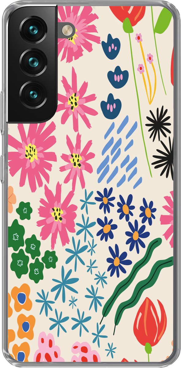 Telefoonhoesje Geschikt voor Samsung Galaxy S22 hoesje - Bloem - Bladeren - Veldbloemen - Siliconen Telefoonhoesje Telefoonhoesje