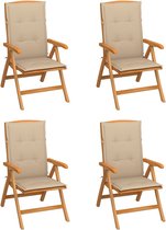 vidaXL Tuinstoelen 4 st verstelbaar met kussens massief teakhout