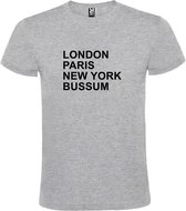 Grijs t-shirt met " London, Paris , New York, Bussum " print Zwart size XXL