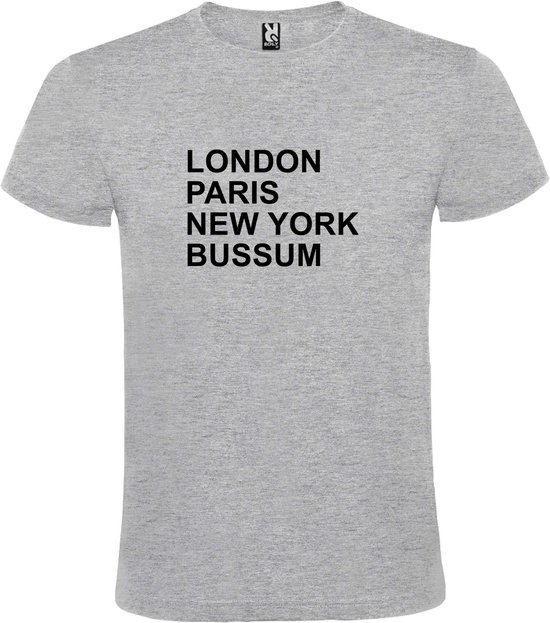 Grijs t-shirt met " London, Paris , New York, Bussum " print Zwart size XXL