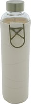 Drinkfles met sleeve NIAM - Wit / Zilver - Glas / Kunstleer - 750 ml - Drinkfles - Fles - Waterfles - Sporten - Drinken - To Go - Inclusief 2 Originele Milieuvriendelijke Bamboo onderzetters 