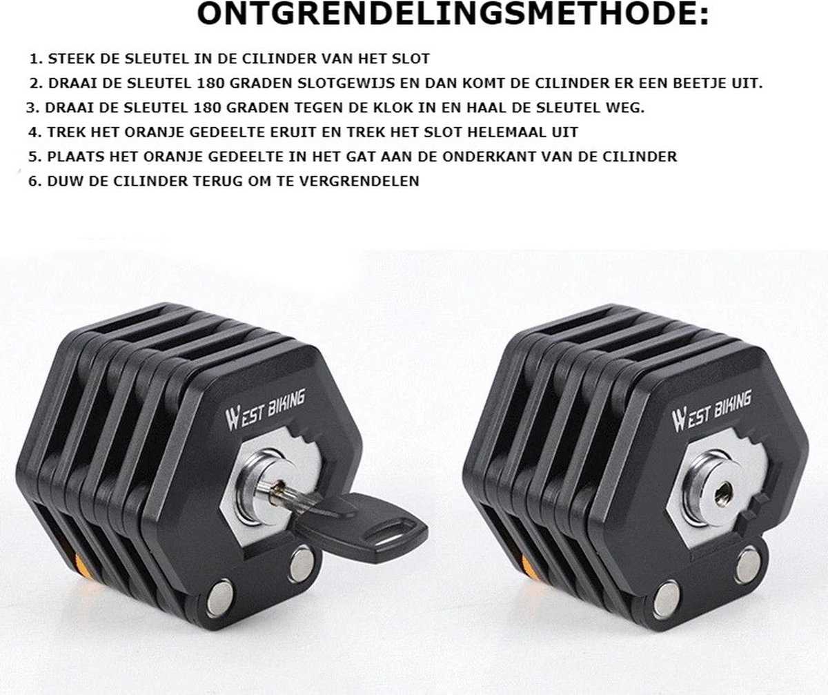 Pro-Bike Tool Fietsslot met sleutel - Anti-diefstal veiligheidssloten voor fiets, geschikt voor scooters, elektrische, weg- en mountainbikes - Heavy Duty, opvouwbaar ontwerp, weerbestendig, L38,1 x