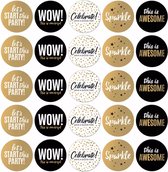 Cadeaustickers - Let's Party | 100 Stuks | 5 CM | Sparkle | Celebrate | Goudfolie | Wit | Zwart | 8 x 3 CM | Cadeauversiering | Cadeau decoratie | Inpakspullen | Deco Sticker | Slu