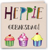 Heppie Gebaksdag - Landbouwafvalpapier - Wenskaart - Verjaardag - Verjaardag - Gefeliciteerd - Duurzaam - Vierkant - Dubbele kaart