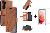 Book Case Samsung Galaxy S22 | Hoogwaardig PU Leren Hoesje | Lederen Wallet Case | Luxe Uitstraling | Telefoonhoesje | Pasjeshouder | Portemonnee | Bruin + 1x Screenprotector