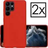 Samsung Galaxy S22 Ultra Hoesje Back Cover Siliconen Case Hoes - Rood - 2x