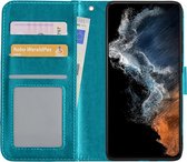 Hoes Geschikt voor Samsung S22 Hoesje Book Case Hoes Flip Cover Wallet Bookcase - Turquoise