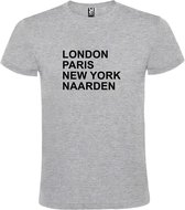 Grijs t-shirt met " London, Paris , New York, Naarden " print Zwart size XL