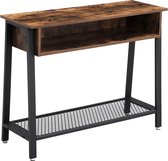 console in industrieel ontwerp, gangtafel, stabiele console, dressoir met rasterplank en open vak, eenvoudige montage, entree, woonkamer, donkerbruin LNT93X