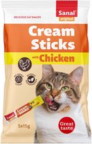 Sanal cream sticks kip 5x15gr - kattensnoepjes - kattensnacks - poes - cadeau