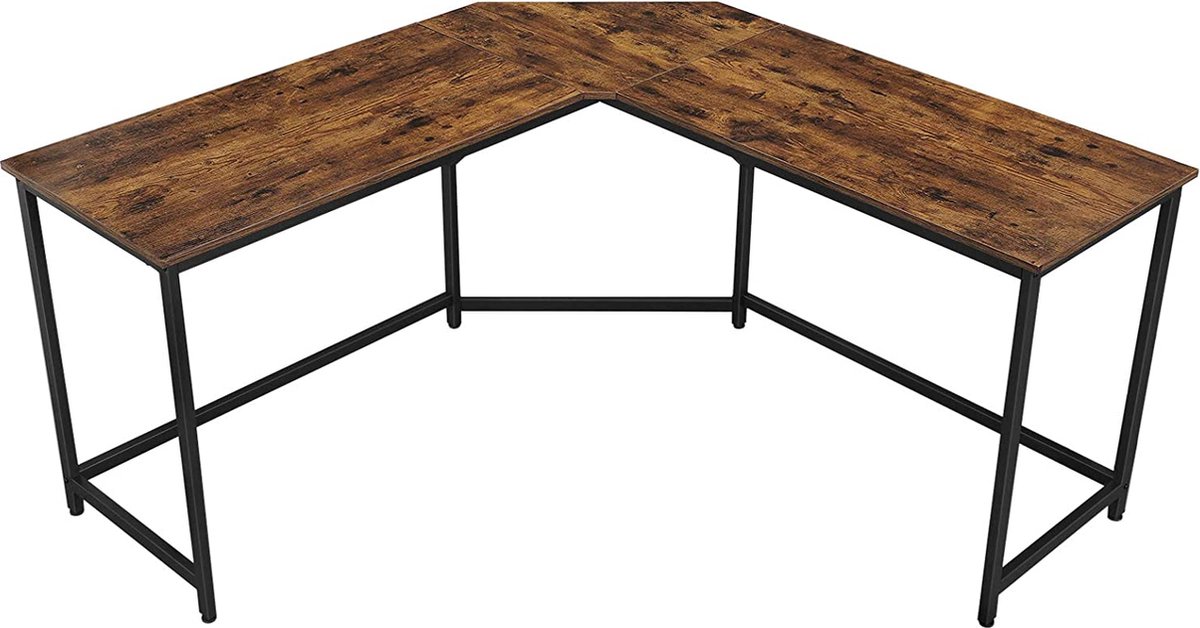 Merkloos Sans marque bureau hoekbureau voor studeerkamer 149 x 149 x 75 cm industrieel ontwerp vintage bruin-zwart LWD73X