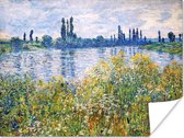 Poster Bloemen op de oever van de Seine, nabij Vetheuil - Schilderij van Claude Monet - 120x90 cm
