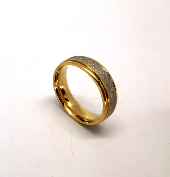 RVS – Elegant – Dames – ring – maat 17 – goudkleurig - met zilverkleurig gezandstraalde. - Lili 41