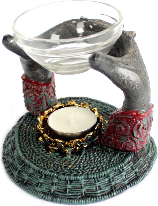 Oliebrander Antieke Boeddha  - Offer Handen - Aromabrander - 12x12x11cm