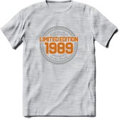 1989 Limited Edition Ring T-Shirt | Zilver - Goud | Grappig Verjaardag en Feest Cadeau Shirt | Dames - Heren - Unisex | Tshirt Kleding Kado | - Licht Grijs - Gemaleerd - L