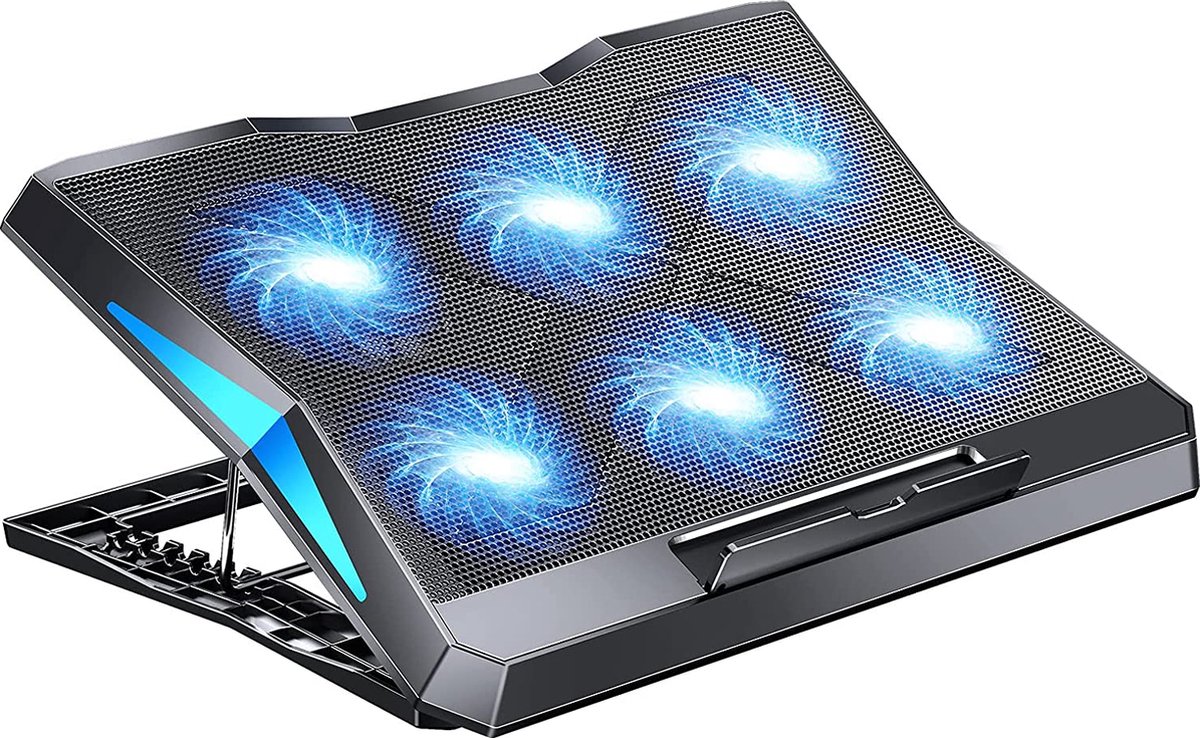 Laptop Cooling Pad - Laptop Cooler met 6 Stille Fans 6 Hoogtes Verstelbaar, Laptop Cooling Stand voor 12
