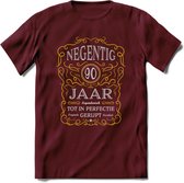 90 Jaar Legendarisch Gerijpt T-Shirt | Geel - Grijs | Grappig Verjaardag en Feest Cadeau Shirt | Dames - Heren - Unisex | Tshirt Kleding Kado | - Burgundy - L