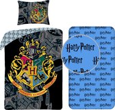 Harry Potter Dekbedovertrek- Katoen- 1persoons- 140x200- Dekbed Hogwarts Logo -Zwart, incl. Harry Potter hoeslaken 90x200 x25