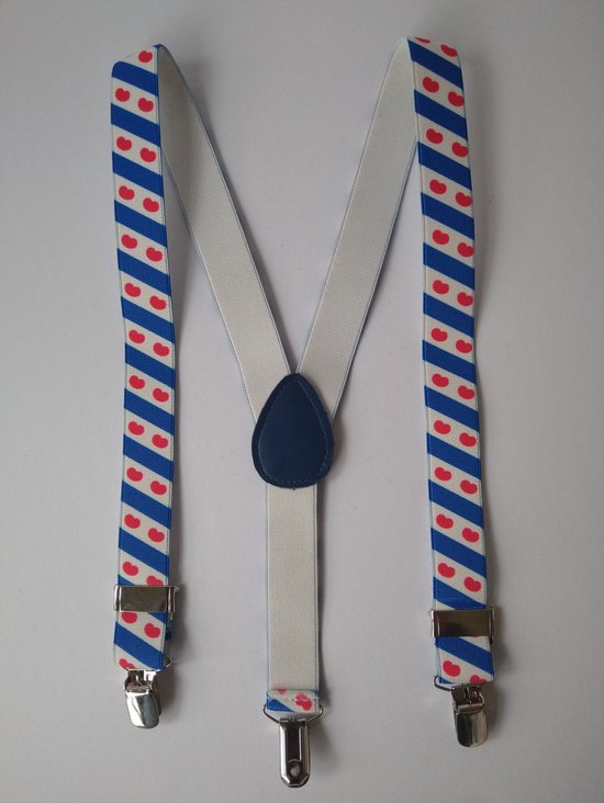 kinder bretels (verstelbaar) met Friese vlag/Fryslân/pompeblêden | blauw, rood en wit
