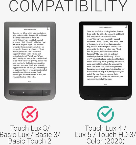 kwmobile e-reader hoesje geschikt voor Pocketbook Touch Lux 4/5/Touch HD 3/Color (2020)/ Vivlio Lux 5 hoes - E reader flip case met magnetische sluiting - Ereader cover - Olifantentekening design in roze / antraciet van kwmobile — afbeelding 2