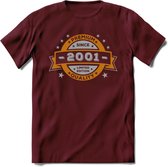 Premium Since 2001 T-Shirt | Zilver - Goud | Grappig Verjaardag en Feest Cadeau Shirt | Dames - Heren - Unisex | Tshirt Kleding Kado | - Burgundy - M