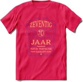 70 Jaar Legendarisch Gerijpt T-Shirt | Paars - Ivoor | Grappig Verjaardag en Feest Cadeau Shirt | Dames - Heren - Unisex | Tshirt Kleding Kado | - Roze - S