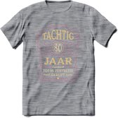 80 Jaar Legendarisch Gerijpt T-Shirt | Oud Roze - Ivoor | Grappig Verjaardag en Feest Cadeau Shirt | Dames - Heren - Unisex | Tshirt Kleding Kado | - Donker Grijs - Gemaleerd - S