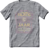 80 Jaar Legendarisch Gerijpt T-Shirt | Oud Roze - Ivoor | Grappig Verjaardag en Feest Cadeau Shirt | Dames - Heren - Unisex | Tshirt Kleding Kado | - Donker Grijs - Gemaleerd - L