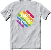 Love Is Love | Pride T-Shirt | Grappig LHBTIQ+ / LGBTQ / Gay / Homo / Lesbi Cadeau Shirt | Dames - Heren - Unisex | Tshirt Kleding Kado | - Licht Grijs - Gemaleerd - 3XL