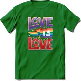 Love Is Love | Pride T-Shirt | Grappig LHBTIQ+ / LGBTQ / Gay / Homo / Lesbi Cadeau Shirt | Dames - Heren - Unisex | Tshirt Kleding Kado | - Donker Groen - S