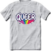 Queer | Pride T-Shirt | Grappig LHBTIQ+ / LGBTQ / Gay / Homo / Lesbi Cadeau Shirt | Dames - Heren - Unisex | Tshirt Kleding Kado | - Licht Grijs - Gemaleerd - 3XL