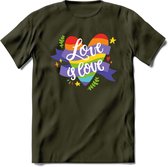 Love Is Love | Pride T-Shirt | Grappig LHBTIQ+ / LGBTQ / Gay / Homo / Lesbi Cadeau Shirt | Dames - Heren - Unisex | Tshirt Kleding Kado | - Leger Groen - L