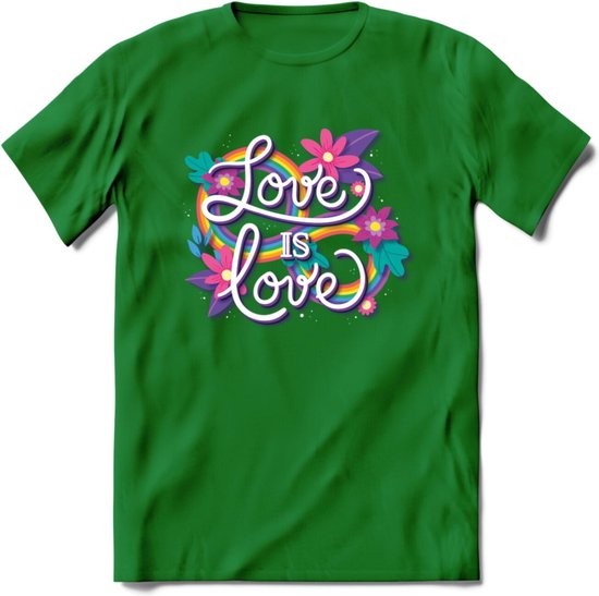 Love Is Love | Pride T-Shirt | Grappig LHBTIQ+ / LGBTQ / Gay / Homo / Lesbi Cadeau Shirt | Dames - Heren - Unisex | Tshirt Kleding Kado | - Donker Groen - S