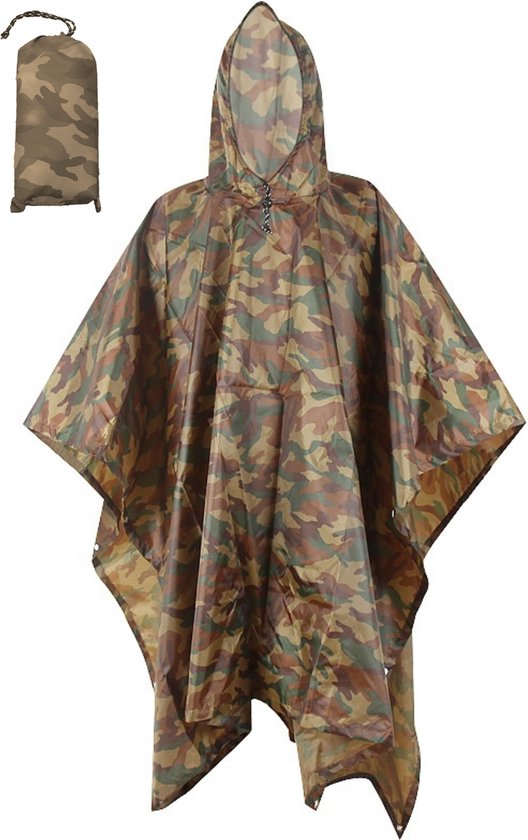 Regenponcho / Fietsponcho Herbruikbaar voor Volwassenen ( Dames en Heren ) - 200x110cm - 100% Ripstop Polyester - Camouflage