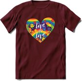 Love Is Love | Pride T-Shirt | Grappig LHBTIQ+ / LGBTQ / Gay / Homo / Lesbi Cadeau Shirt | Dames - Heren - Unisex | Tshirt Kleding Kado | - Burgundy - M