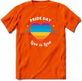 Love Is Love | Pride T-Shirt | Grappig LHBTIQ+ / LGBTQ / Gay / Homo / Lesbi Cadeau Shirt | Dames - Heren - Unisex | Tshirt Kleding Kado | - Oranje - XXL