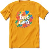 Love Wins | Pride T-Shirt | Grappig LHBTIQ+ / LGBTQ / Gay / Homo / Lesbi Cadeau Shirt | Dames - Heren - Unisex | Tshirt Kleding Kado | - Geel - XXL