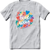 Love Wins | Pride T-Shirt | Grappig LHBTIQ+ / LGBTQ / Gay / Homo / Lesbi Cadeau Shirt | Dames - Heren - Unisex | Tshirt Kleding Kado | - Licht Grijs - Gemaleerd - 3XL