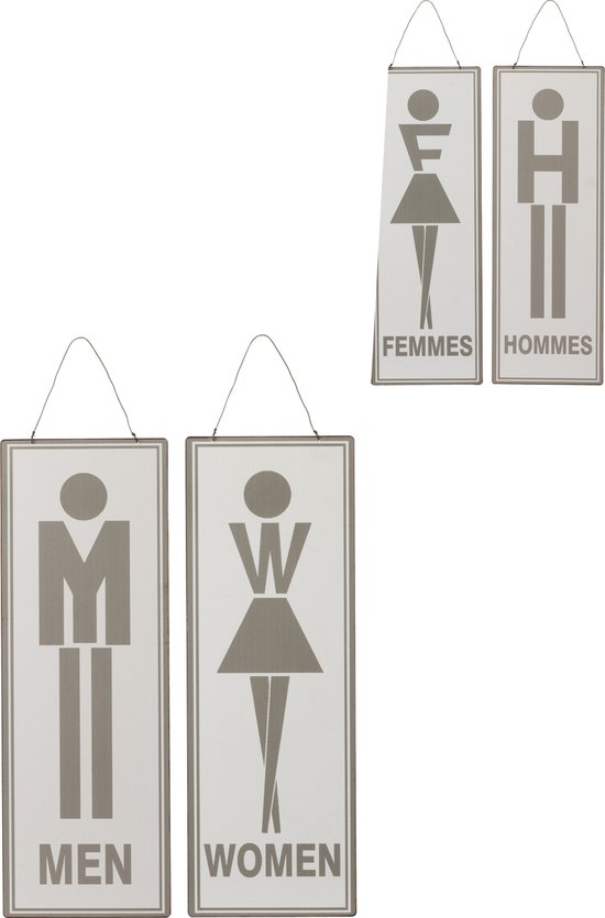 J-Line plakkaat Toilet Engels/Frans - metaal - wit/grijs - 2 stuks